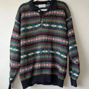 Vintage Sweater 90s Grandpa Hipster stripes retro festival hipster button up